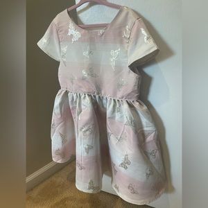 Toddler Pink white and silver dress with butterfly appliqué
